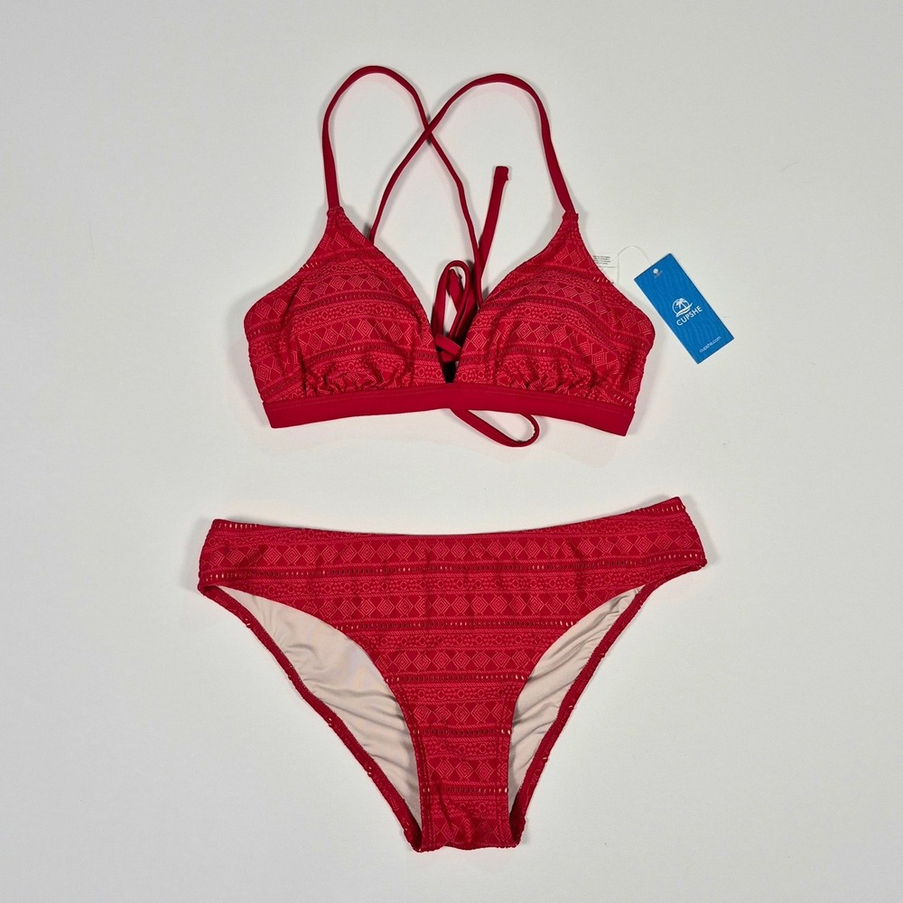 Cupshe Red Geometric Lace Triangle Bikini Set Low Rise NWT Size S